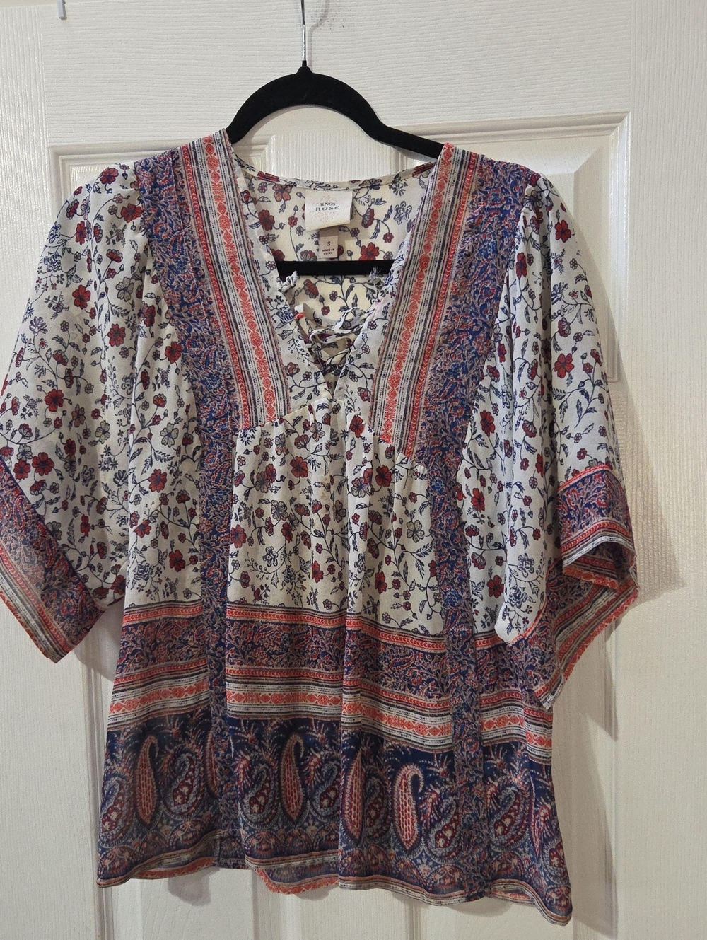 Knox Rose Cream Boho Tunic with Red & Blue Paisley